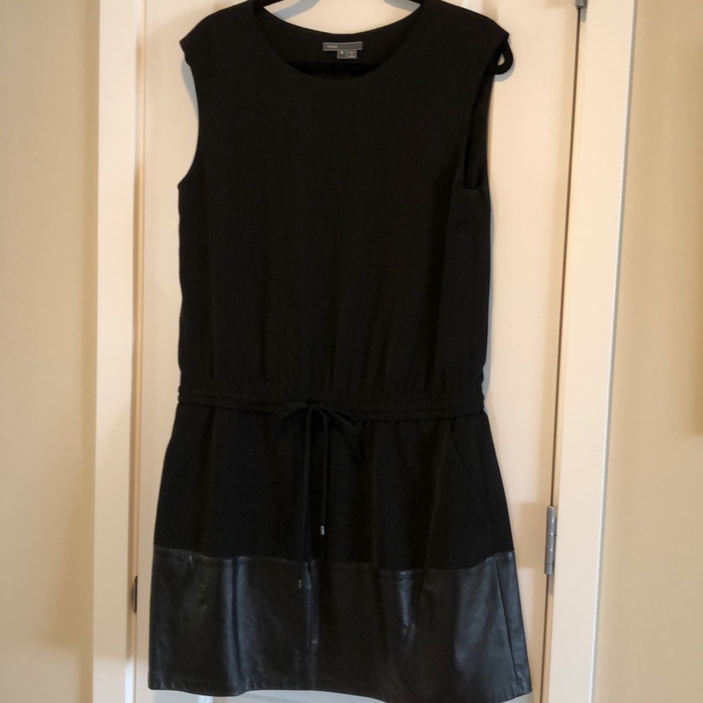 Vince black leather trim dress